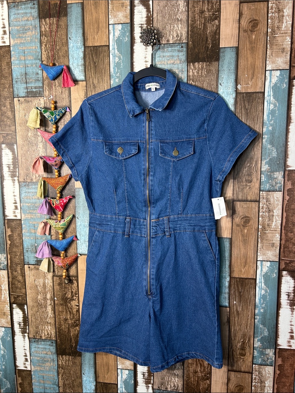 Goddess Blue Denim Zip-Front One-Piece Bodysuit